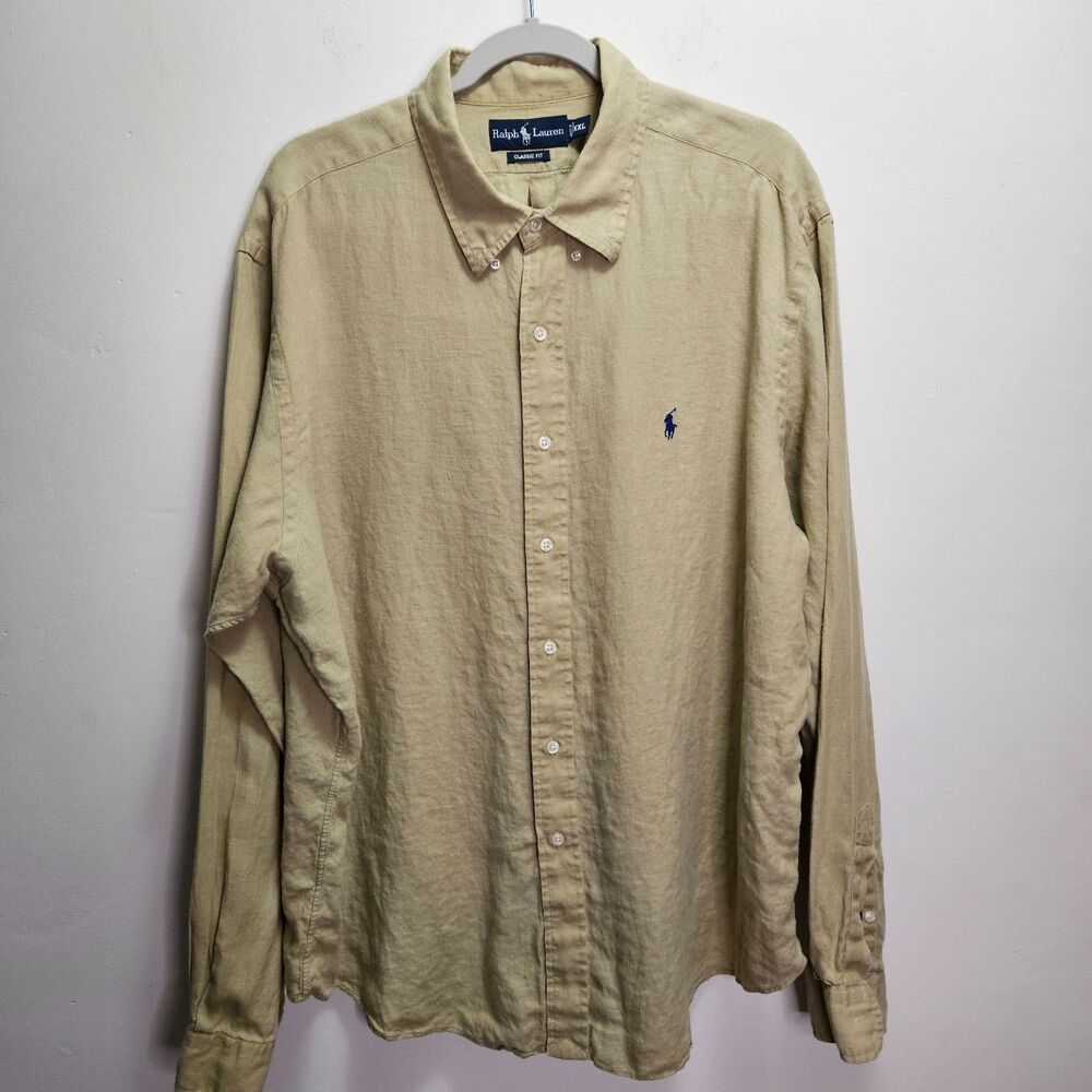 Polo Ralph Lauren Men's Classic Fit XXL 100% Linen Button Down Shirt Long Sleeve